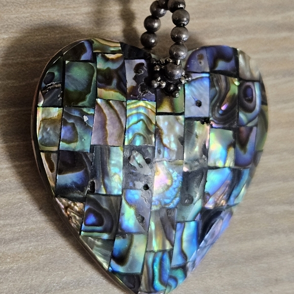 VINTAGE Sterling Silver Sally C Treasures Abalone Shell Reversible Heart Pendant - Picture 12 of 15